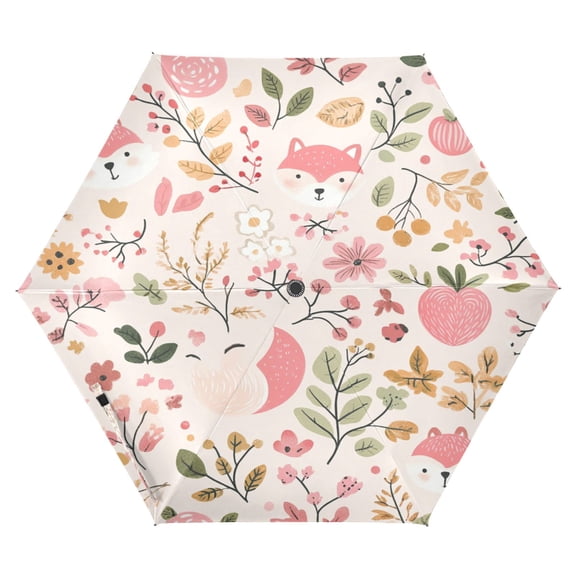 Pink Fox Folding Umbrella UV50+ Waterproof Sun Protection Auto Open Close Compact Fiberglass Frame