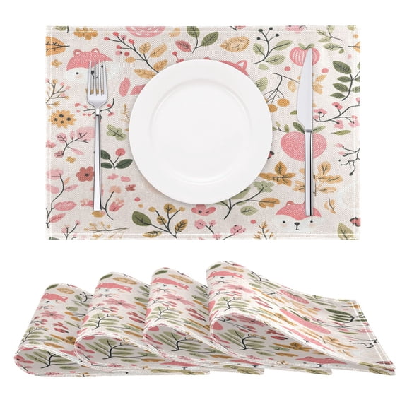 Pink Fox Reversible Placemat Non Slip Coffee Mat 18x12 Inch for Dining, Kitchen, Coffee