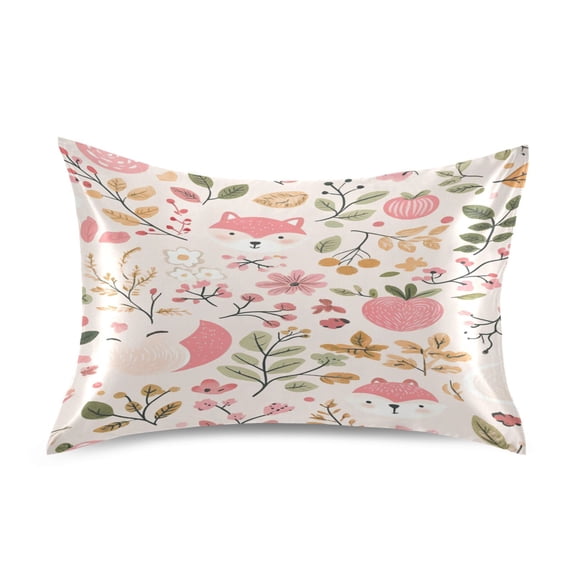 Pink Fox Satin Pillowcase 20''x26'' Double-Sided Print Soft Wrinkle Resistant