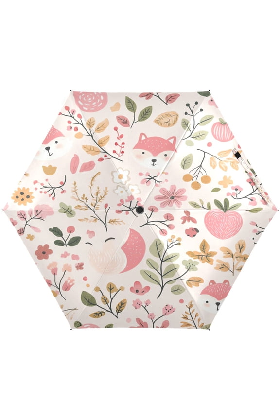 Pink Fox Umbrellas for Sun Auto Open Close UV50+ Waterproof 5-Fold Compact Fiberglass Frame
