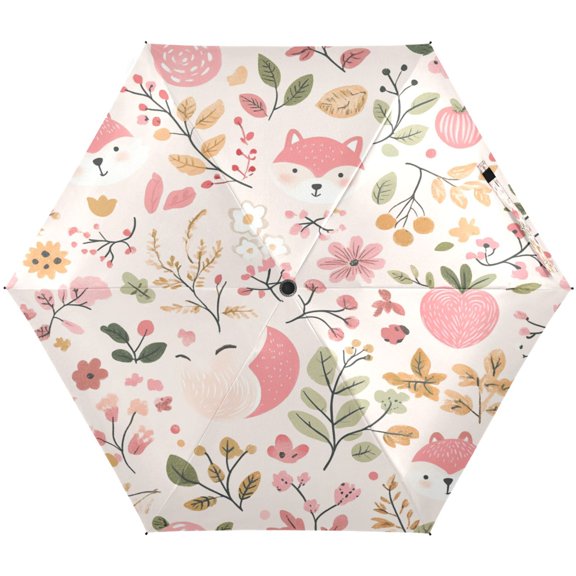 Pink Fox Umbrellas for Sun Auto Open Close UV50+ Waterproof 5-Fold Compact Fiberglass Frame