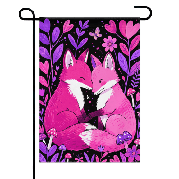 Pink Foxes Forest Garden Flag 12×18in Double Sided, Rustic Wildlife Design, Seasonal Double Sided Outdoor Yard and Lawn Decoration