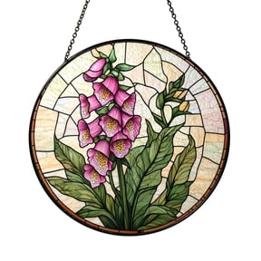 Pink Foxglove Flower Glass Suncatcher Round Window Hanging Floral Botanical Home Decoration Gift for Nature Fans