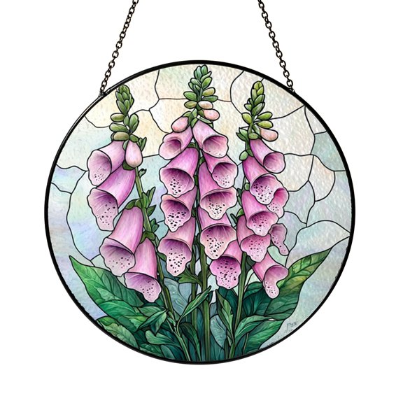 Pink Foxglove Flower Stained Glass Suncatcher – Floral Window Hanging Decor