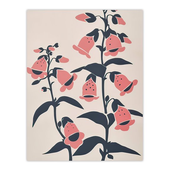 Pink Foxglove Flowers Simple Bright Floral Design Living Room Large Wall Art Poster Print Thick Paper 18X24 Inch