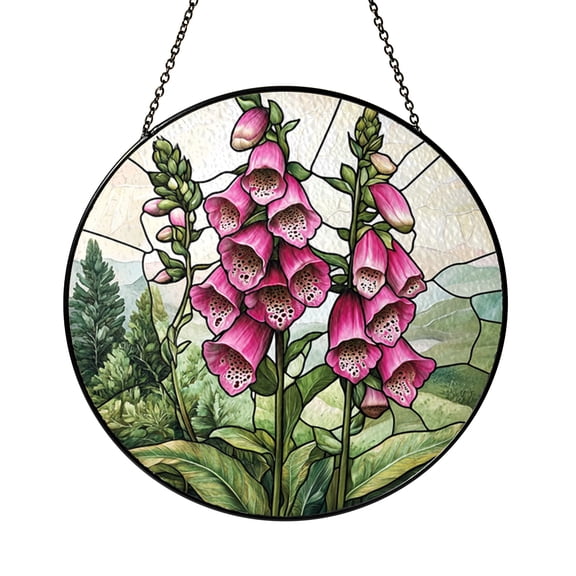 Pink Foxglove Flowers Stained Glass Suncatcher – Garden Window Decor