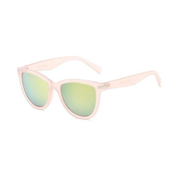 Pink Frame Metal-Accent Cat-Eye Sunglasses with Green-Blue Iridescent Lenses, UV400 Protection Stylish Shades, Practical Fashion Shades for Outdoor Activities