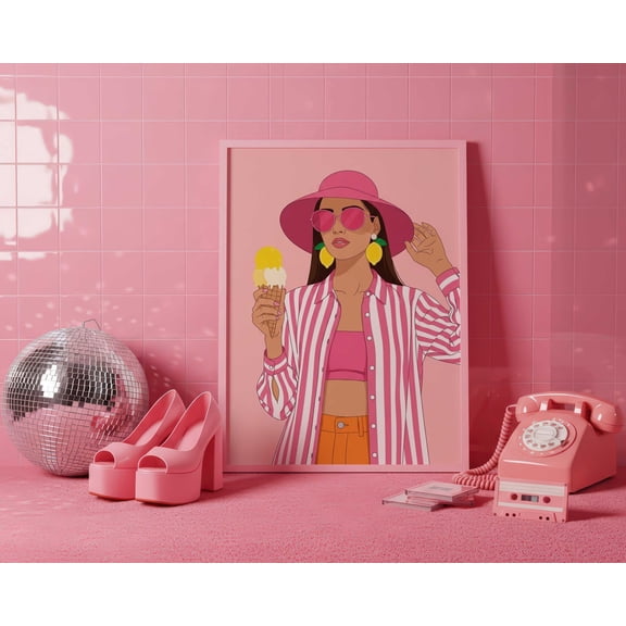 Pink Frame Mockup Retro 80S 90S Y2Kpsd Jpeg File Print Poster , Poster Print Only