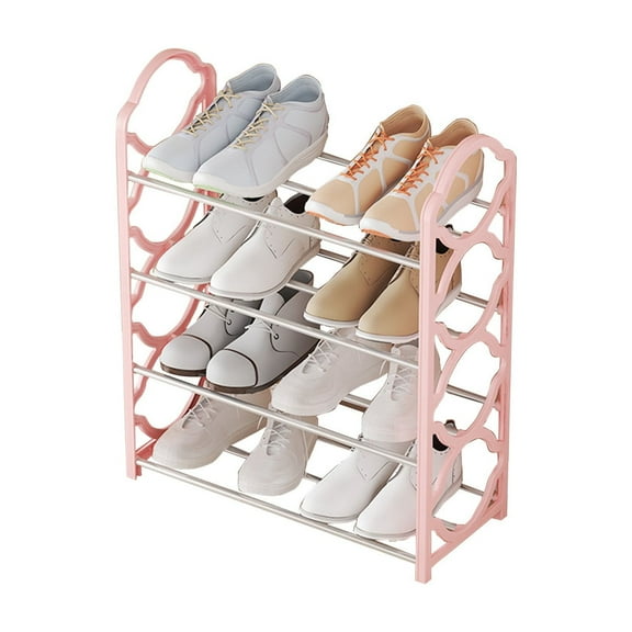 Pink Freestanding Storage Shelf for Bedroom, Shoe Rack Storage Organizer 4 Tier Metal Shoe Shelf Compact for Closet, Entryway, Dorm Room Organizer Stackable Metal Shoe Rack, Pink