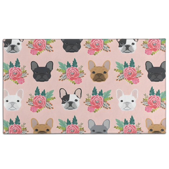 Pink French Bulldog Flowers Florals Door Rugs,Washable Non Slip Door Mats Indoor,Decorative Door Mats,Entry Mat Indoor for Entrance,Bedroom,Kitchen,Bathroom,17"x30"