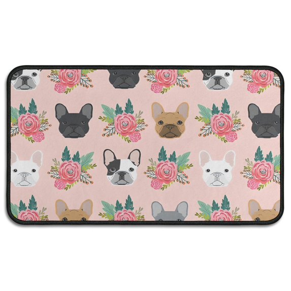 Pink French Bulldog Flowers Florals Door Rugs,Washable Non Slip Door Mats Indoor,Decorative Door Mats,Entry Mat Indoor for Entrance,Bedroom,Kitchen,Bathroom,30"x17"