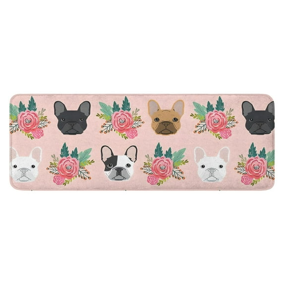 Pink French Bulldog Flowers Florals Kitchen Rug Mat,Kitchen Runner Rugs Non Skid Washable,Decorative Kitchen Floor Mats for Kitchen,Sink,Laundry,17"x47.2"
