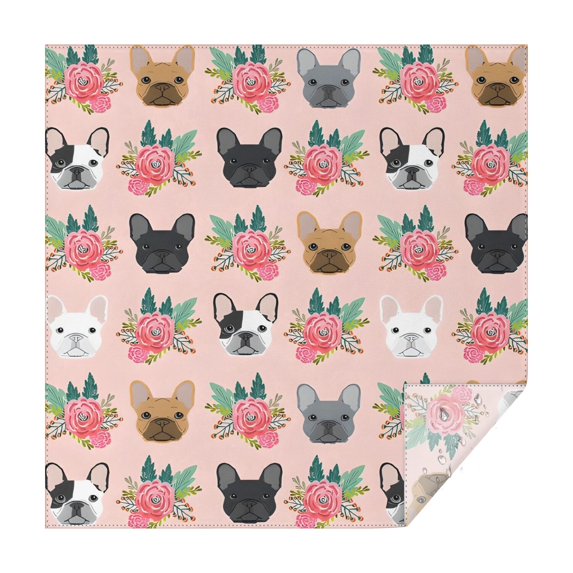 Pink French Bulldog Flowers Florals Square Tablecloth,Waterproof Square Table Cover,Wipeable Spillproof Washable Table Cover for Home Kitchen Party Decor 42"X42"(107x107cm)