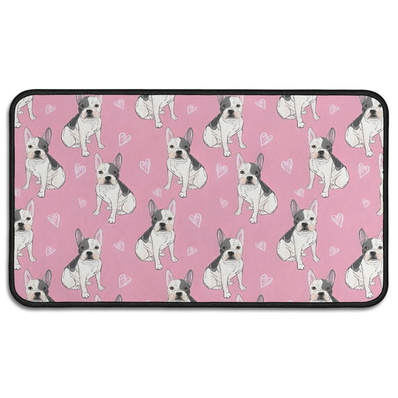 Pink French Bulldog Love Heart Door Rugs,Washable Non Slip Door Mats Indoor,Decorative Door Mats,Entry Mat Indoor for Entrance,Bedroom,Kitchen,Bathroom,30"x17"