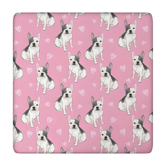 Pink French Bulldog Love Heart Square Fitted Tablecloth with Elastic Edge,Square Table Cover,Washable Elastic Table Cover for Home Kitchen Party Decor 34"x34"
