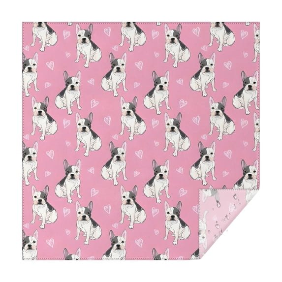 Pink French Bulldog Love Heart Square Tablecloth,Waterproof Square Table Cover,Wipeable Spillproof Washable Table Cover for Home Kitchen Party Decor 42"X42"(107x107cm)