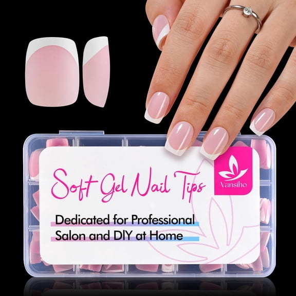 Pink French Gel Nail Tips, Short Round Soft Gel Nail Tips, French Tips Press on Nails, 150 Pcs Box of DIY False Nails, 15 Sizes