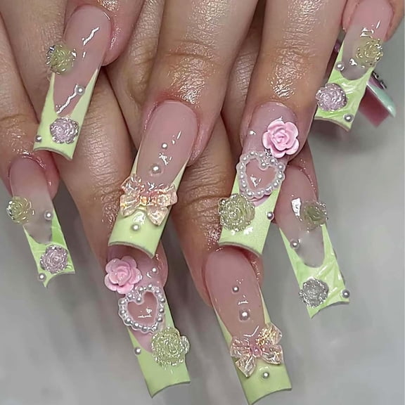 Pink French Tip Nails: 3D Wave Textured, Rhinestone Star Design, Glossy Nude Coffin shape Nails for Women - Long Square, Acrylic, Full Coverage False Nails, Stick on, Press on, Glue on nails twelve 1