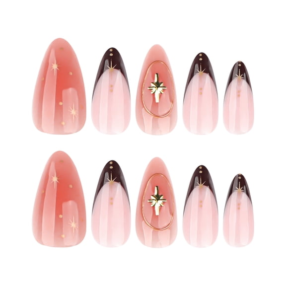 Pink French Tip Ombre Star Press on Nails Stiletto Fake Nails Full Cover Adhesive Press Ons Glossy Acrylic False Nails Nail Tips DIY Manicure for Women Girls Home Manicure Salon Look 24 Pcs
