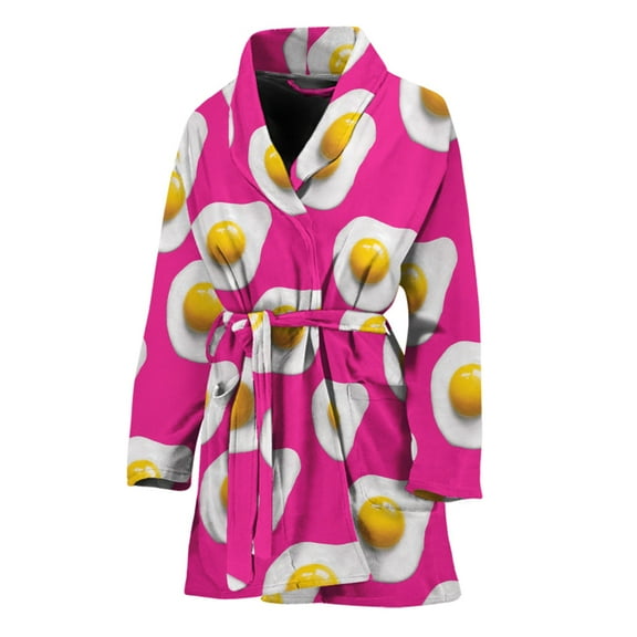Pink Fried Eggs Pattern Women Bathrobe One Size Univeral Fits Fashion Lightweight Plush Fleece Long Robe For Women