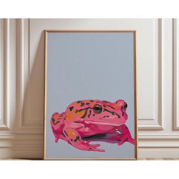 Pink Frog Bold Frog Illustration Modern Minimal Wall Art Print, Unframed Paper Poster 16x20in