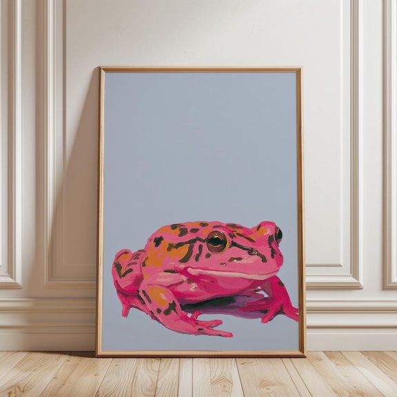 Pink Frog Bold Illustration Modern Minimalist Animal Nature Art Print, Unframed Canvas 8x10in
