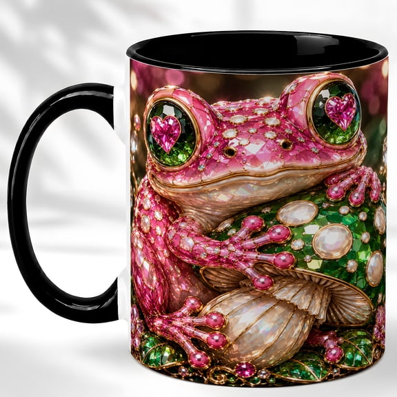 Pink Frog Coffee Mug, Mushroom Frog Mug, Ceramic 11 oz