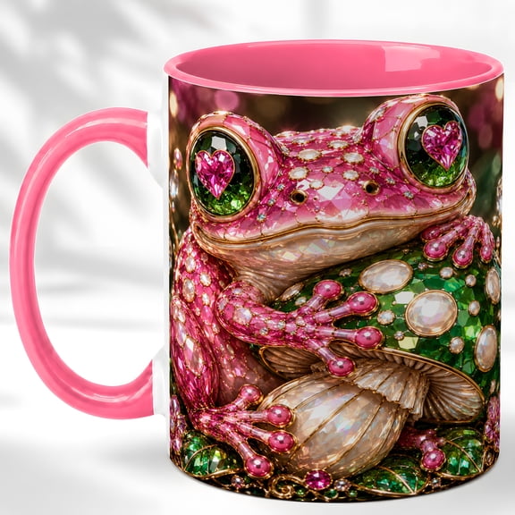 Pink Frog Coffee Mug, Mushroom Frog Mug, Ceramic 11 oz