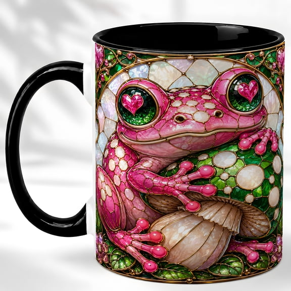 Pink Frog Coffee Mug, Stained Glass Frog Mug, Ceramic 11 oz