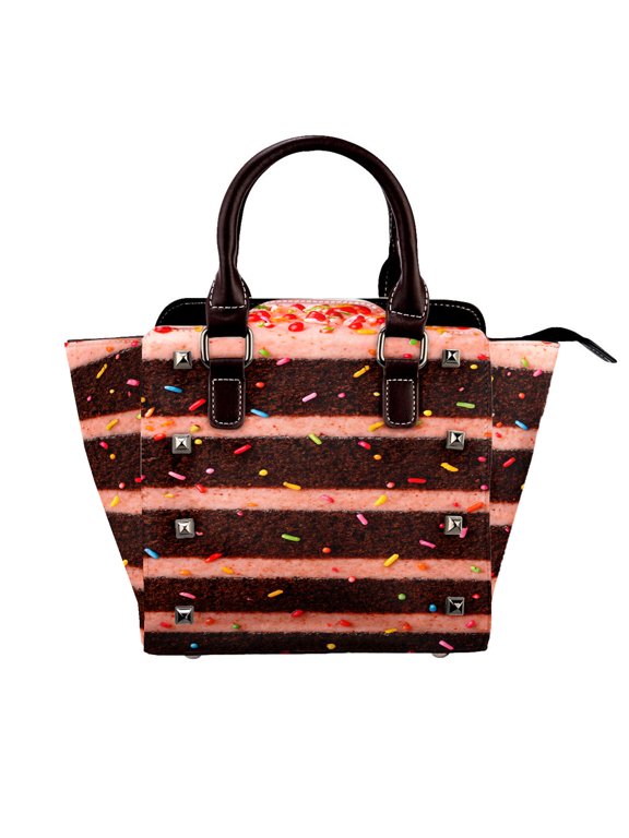 Pink Frosted Chocolate Cake Rivet Handbag Studded Satchel One-Shoulder Tote Bag for Women