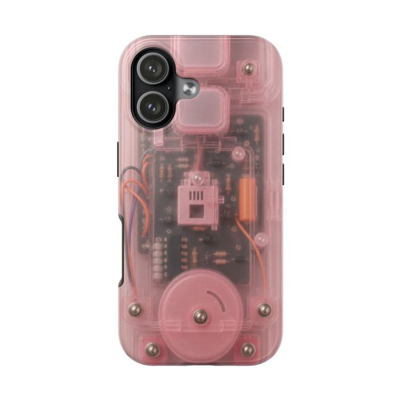 Pink Frosty 90S Transparent Effect Y2K Gadget Tough Phone Case, Dual-Layer Protective Cover for iPhone