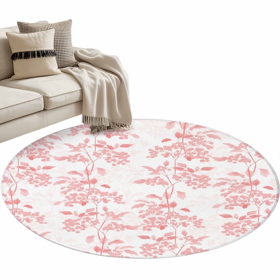 Pink Fruit Large Area Rugs for Bedroom Living Room, Soft Non Slip Carpet Bedside Rug, Vintage Plant Nature Botanical Flower Round Floor Cover Kitchen Accent Rug 4' for Dining Room/Office