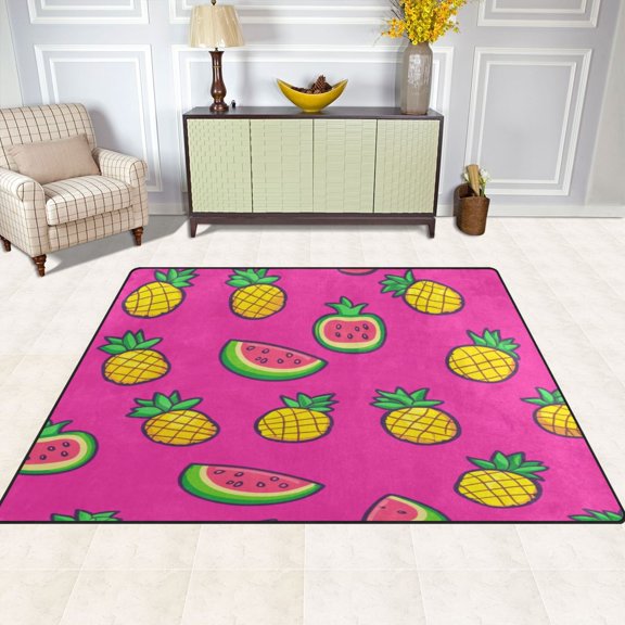 Pink Fruit Mix 63''x48'' Plush Memory Foam Bath Mat, Soft, Absorbent, Non Slip, Durable