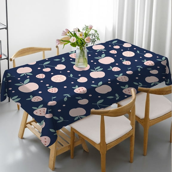 Pink Fruit & Navy Pattern Rectangular Tablecloth, Festive Table Setting - 2D Flat Printing Tablecloths for dining table, Cafe, dinner, brunch, buffet, picnic