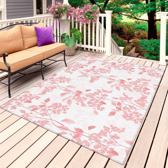 Pink Fruit Outdoor Rug for Patio/Deck/Porch, Non-Slip Large Area Rug 4 x 6 Ft, Vintage Plant Nature Botanical Flower Indoor Outdoor Rugs Washable Area Rugs, Reversible Camping Rug Carpet Runner