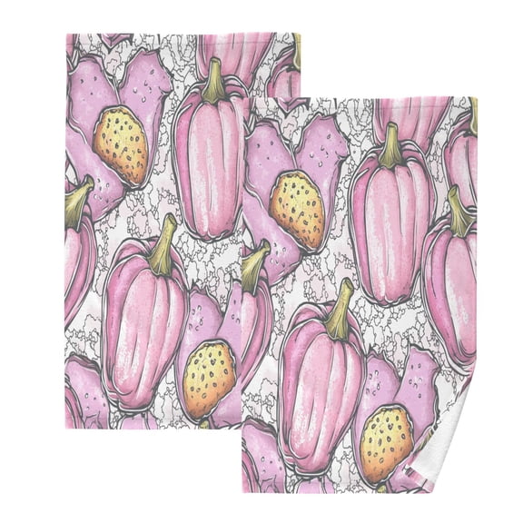 Pink Fruit Pattern Set of 2 Pure Cotton Towels, 16'' x 28'', Highly Absorbent and Soft