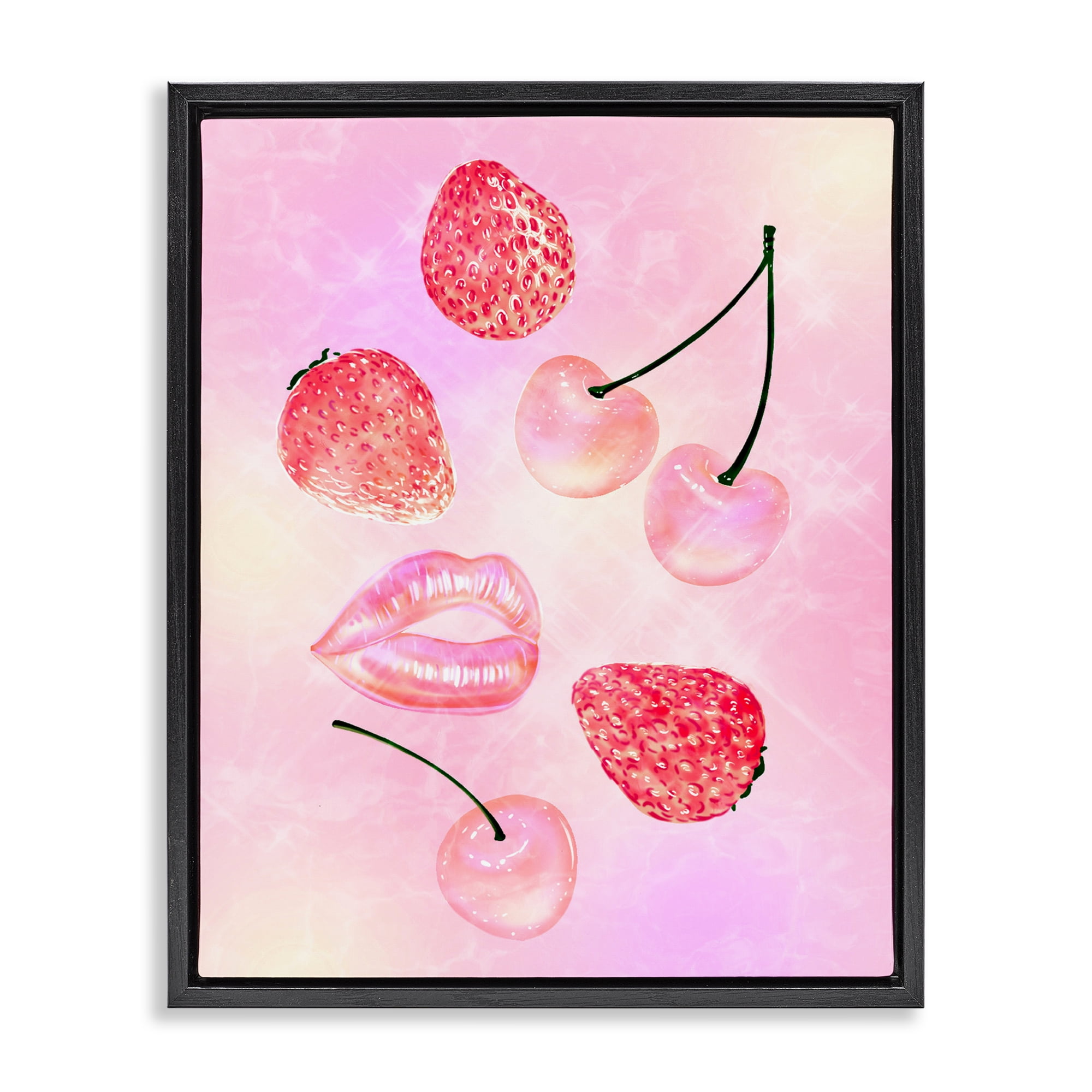 Pink Fruits and Kisses Black Framed Floater Canvas Wall Art, design by Ziwei Li