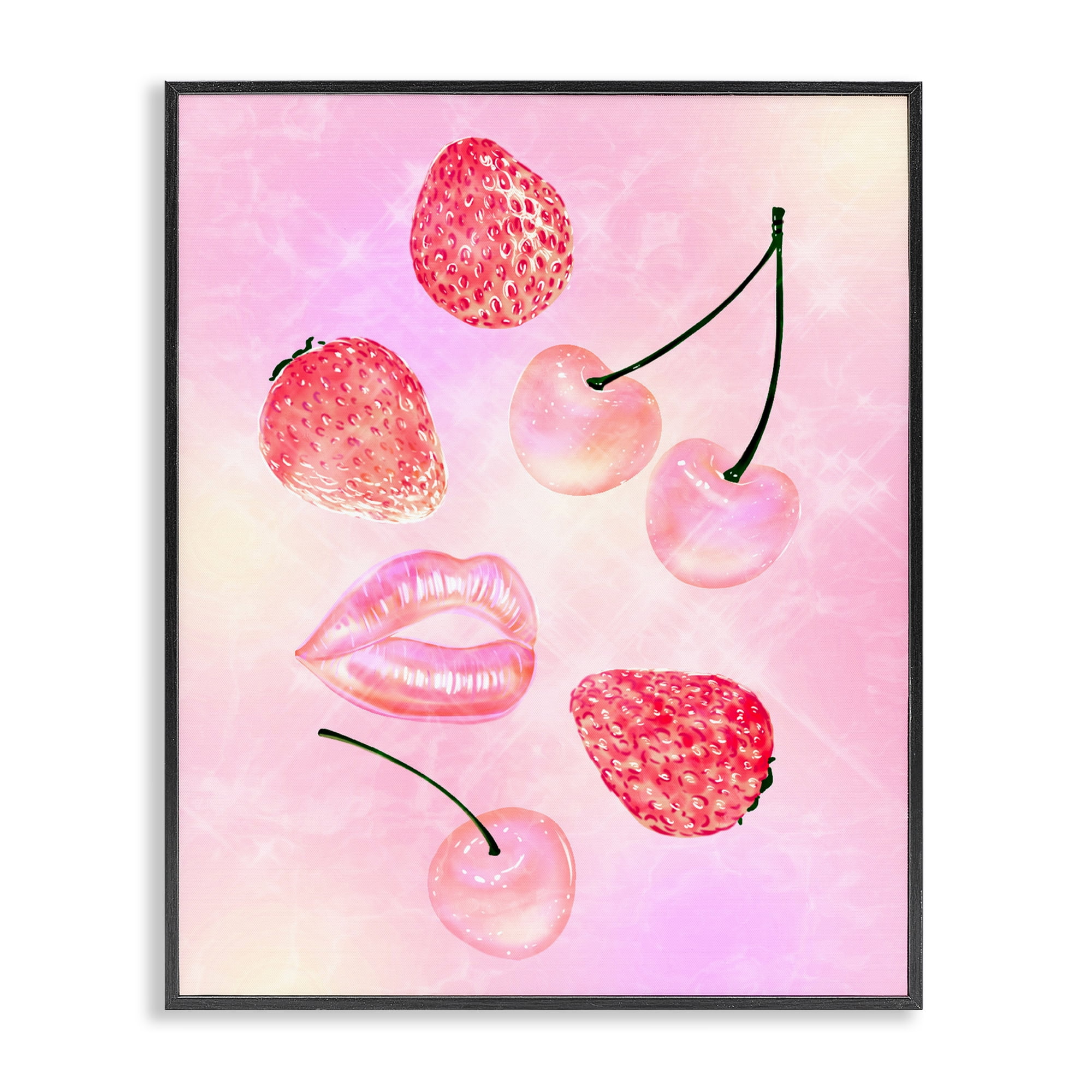 Pink Fruits and Kisses Black Framed Giclee Art, design by Ziwei Li