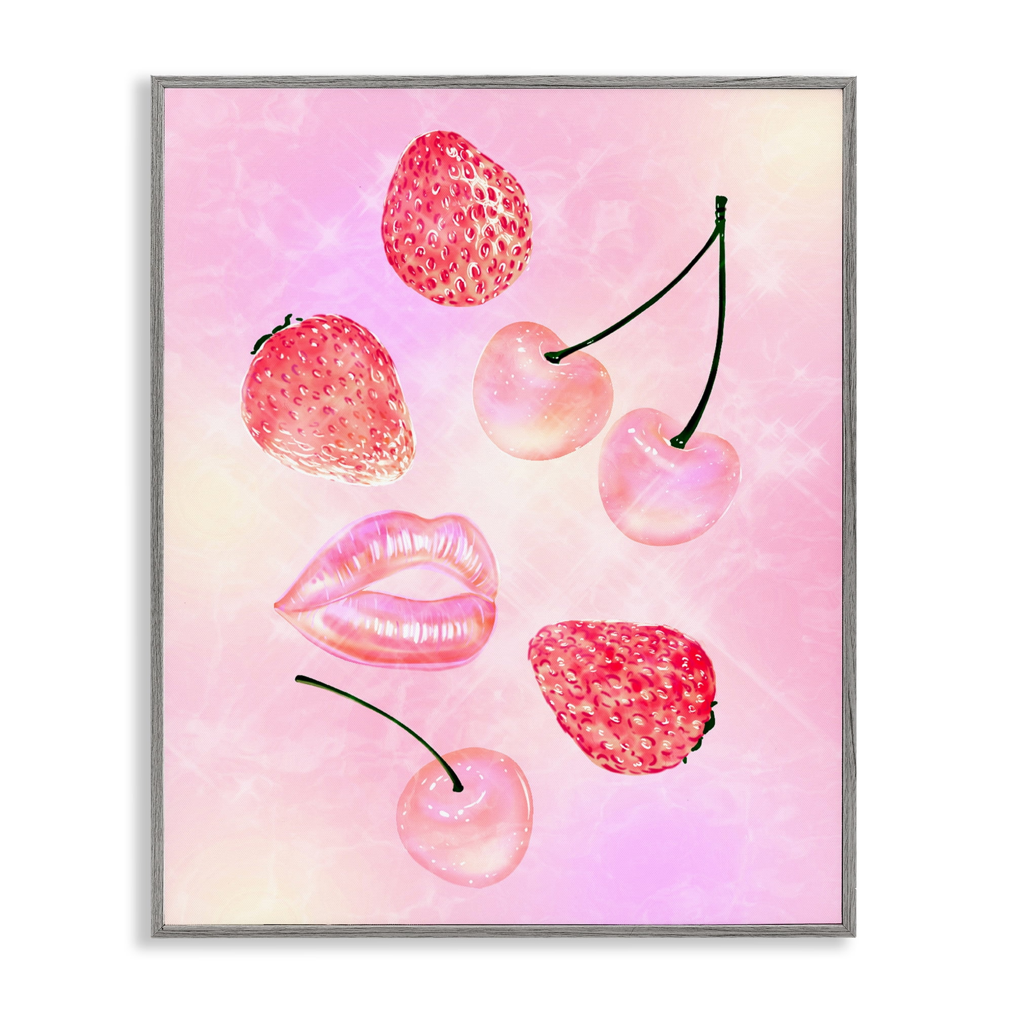 Pink Fruits and Kisses Gray Framed Giclee Art, design by Ziwei Li