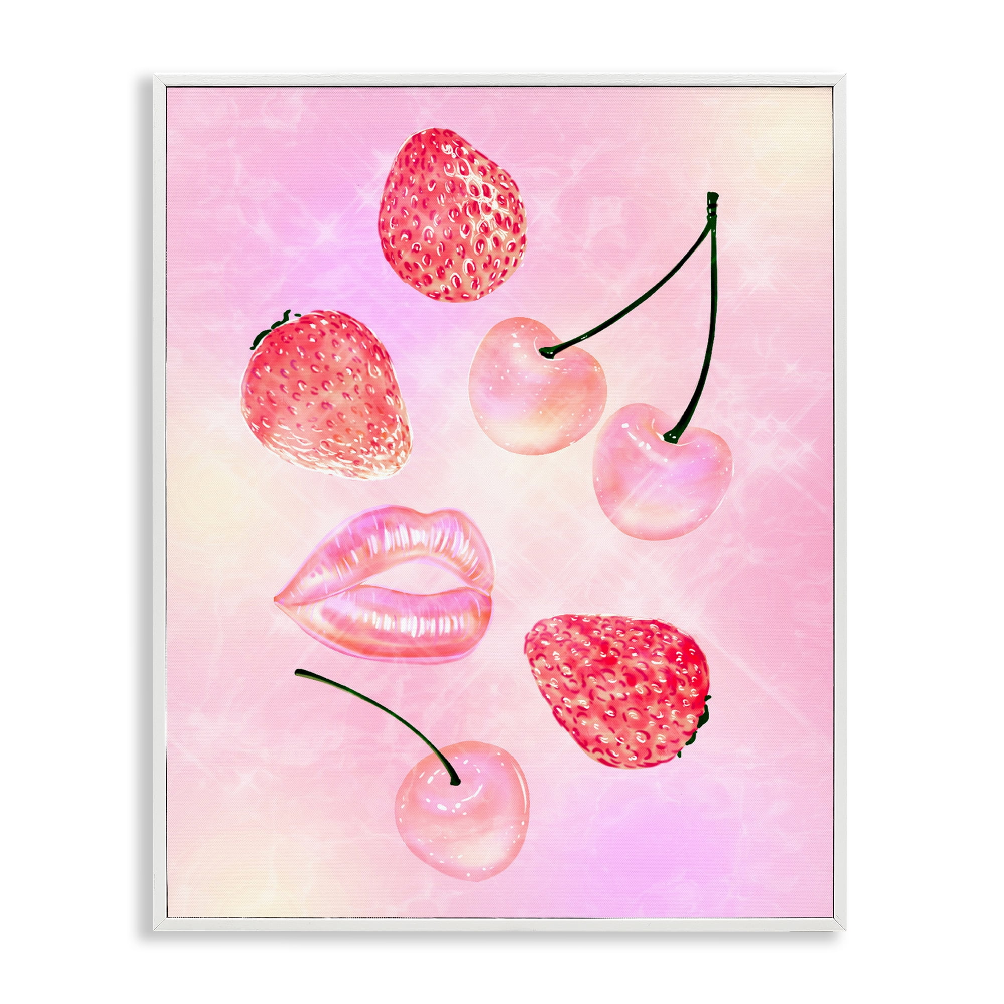 Pink Fruits and Kisses White Framed Giclee Art, design by Ziwei Li