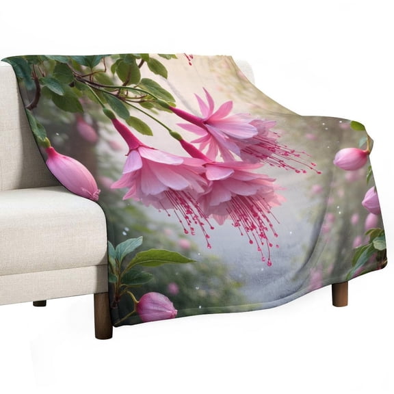 Pink Fuchsia Blossoms Blanket Soft Cozy Flannel Blanket for man women