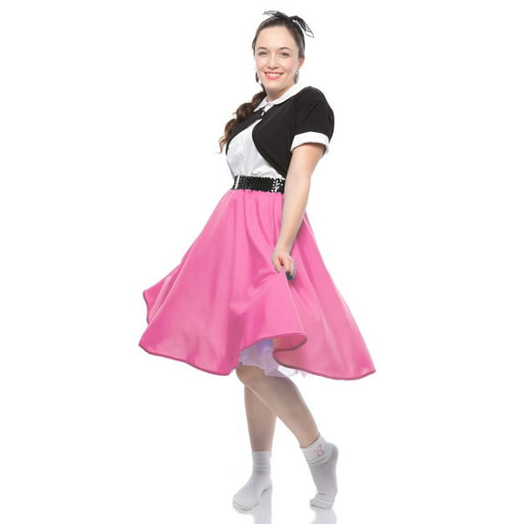 Pink Full Circle Skirt - 50s Style Twirl Skirt - Elastic Waist - S/M
