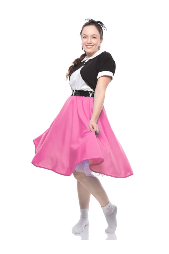 Pink Full Circle Skirt - 50s Style Twirl Skirt - Elastic Waist - S/M