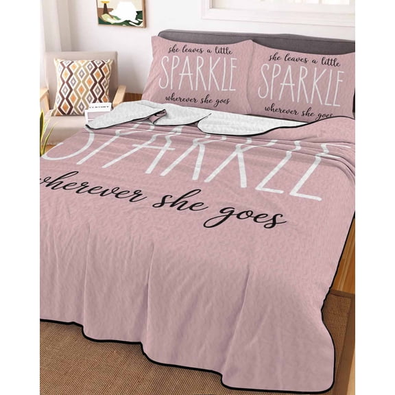 Pink Full Size Down Alternative Comforter, Lightweight Comforter Quilt Bedding Set with Pillow Shams She Leaves A Little SPARKLE Wherever She Goes All Seasons Bed Comforter Duvet Insert 78"x90"