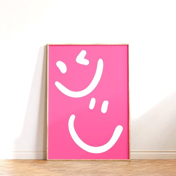 Pink Funny Face Poster Pastel Pink Preppy Prints Happy Smile Wall Art Preppy Pink College Decor Indie Room Decor Room Decor For Teens