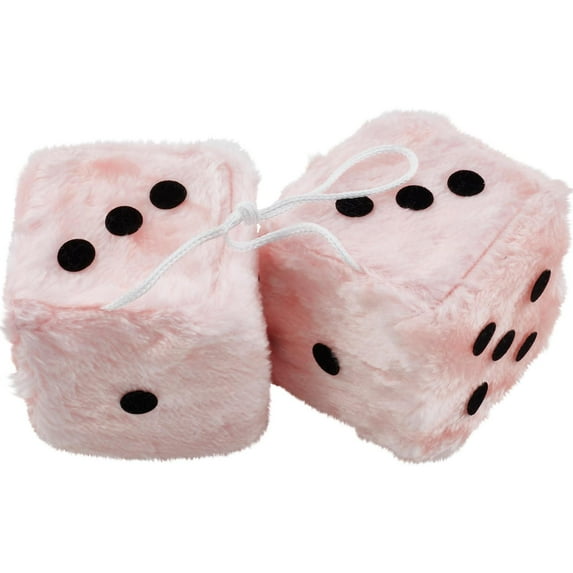 Pink Fuzzy Dice, 3 Inch Square