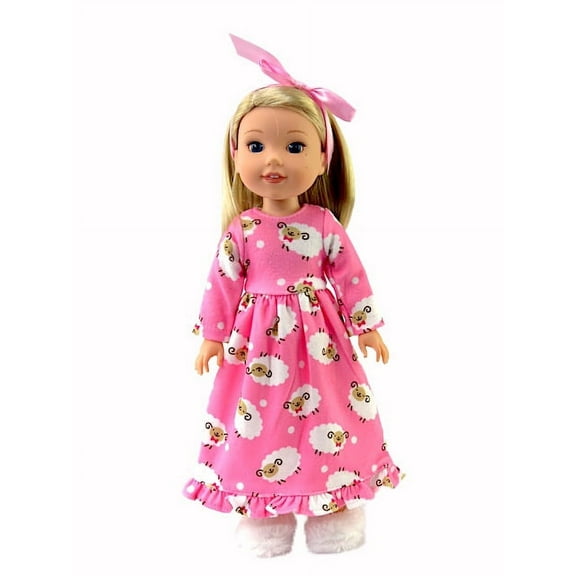 Pink Fuzzy Lamb Nightgown| Compatible with 14" Wellie Wisher Dolls | 14’’ Inch Doll Clothing
