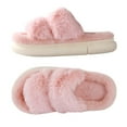 thumbnail image 1 of Pink Fuzzy Slippers for Women - Ultra-Soft Skin-friendly Dual-Strap Furry Slippers | EVA Cushioned Non-Slip Sole | Cozy Memory Foam Women House Slippers | Indoor and Outdoor Cloud Slippers, 1 of 6