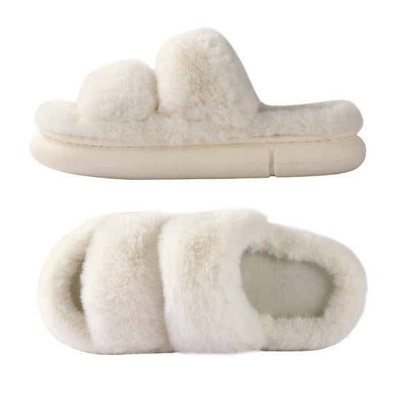 Pink Fuzzy Slippers for Women - Ultra-Soft Skin-friendly Dual-Strap Furry Slippers | EVA Cushioned Non-Slip Sole | Cozy Memory Foam Women House Slippers | Indoor and Outdoor Cloud Slippers