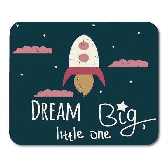 Pink Galaxy Dream Big Little One Cartoon Rocket and Lettering Night Cute Mousepad Mouse Pad Mouse Mat 9x10 inch